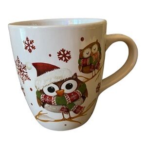Christmas Owl In a Santa Hat Coffee  Hot Chocolate Mug Oversized